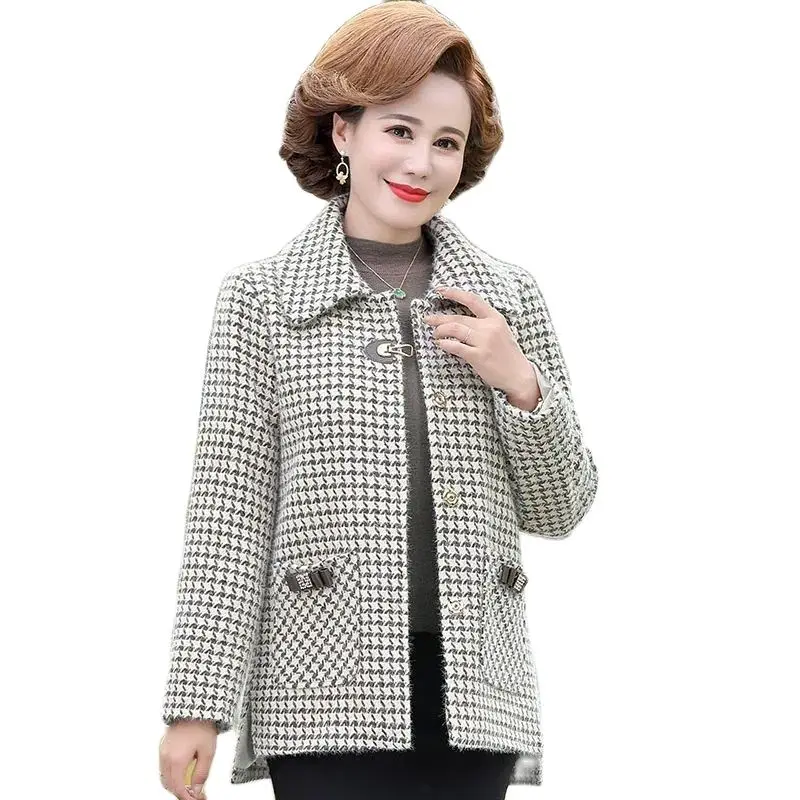 New 2021 Middle-Aged Mother Woolen Coat Autumn Winter Imitate Water Mink Fashion Open Cross Lattice Elegant Women's Slim Tops
New 2021 Middle-Aged Mother Woolen Coat Autumn Winter Imitate Water Mink Fashion Open Cross Lattice Elegant Women's Slim Tops
