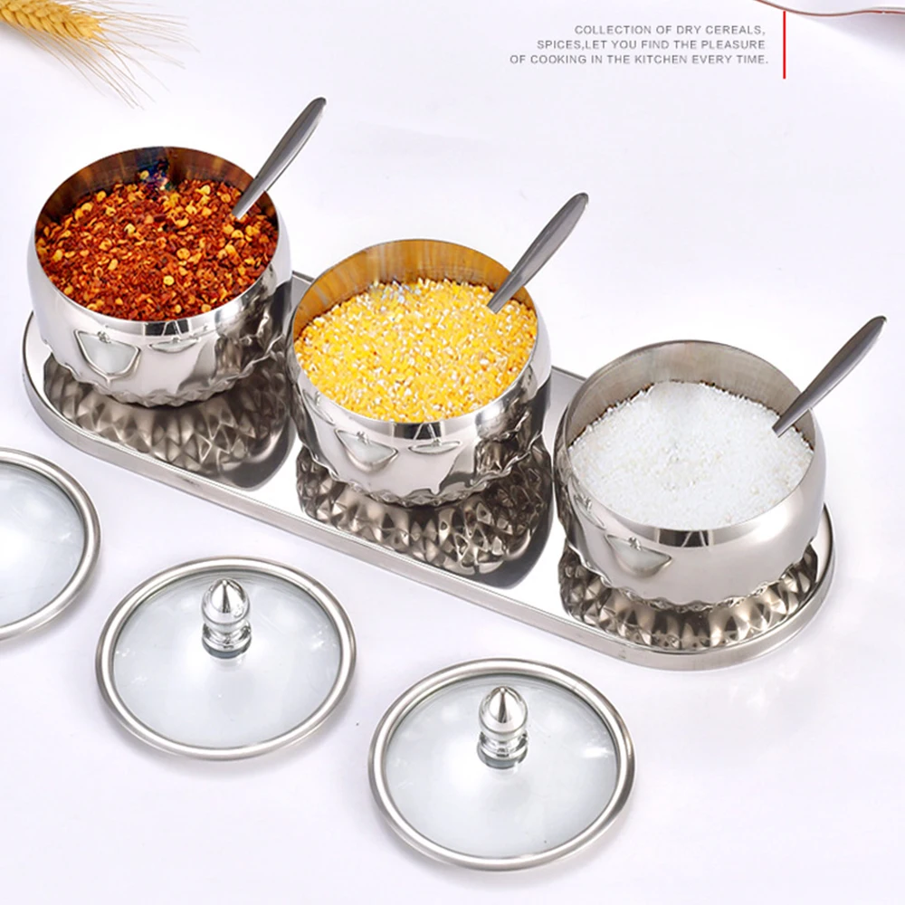 Stainless Steel Seasoning Box With Spoon Seasoning Container With Glass Lid Chili Pot Kitchenware Seasoning Pot Set
Stainless Steel Seasoning Box With Spoon Seasoning Container With Glass Lid Chili Pot Kitchenware Seasoning Pot Set