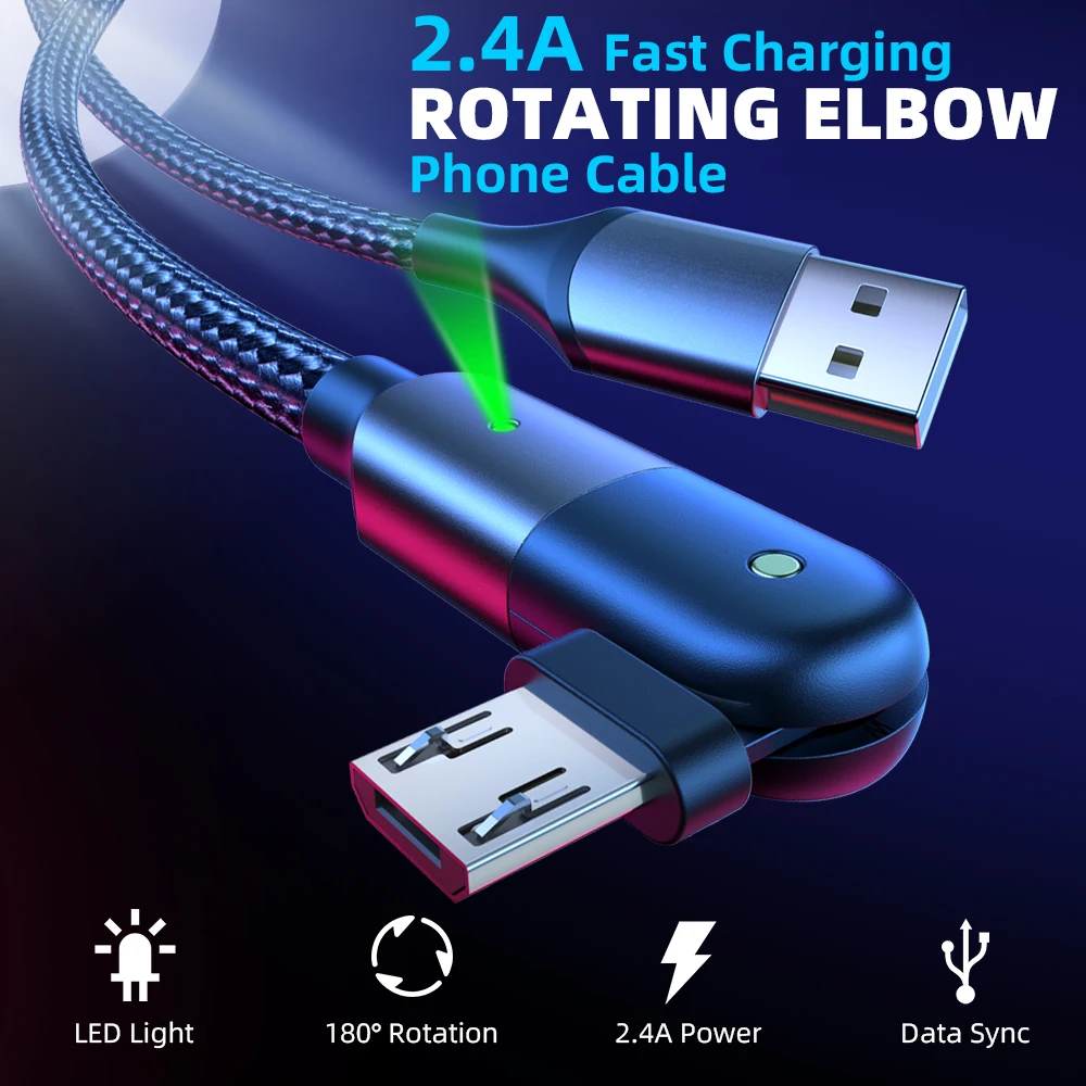 FONKEN 180 Degree Rotate Cable Mciro USB Cable 3A Quick Charge Cable LED for Samsung Huawei Xiaomi LG Mobile Data Wire Cord
FONKEN 180 Degree Rotate Cable Mciro USB Cable 3A Quick Charge Cable LED for Samsung Huawei Xiaomi LG Mobile Data Wire Cord