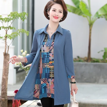 Fake Two Pieces Women T-Shirts Plus Size Middle Age Mother Clothes 2020 Spring Fall New Fashion Lapel Long Sleeve Tops Pullover
Fake Two Pieces Women T-Shirts Plus Size Middle Age Mother Clothes 2020 Spring Fall New Fashion Lapel Long Sleeve Tops Pullover