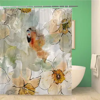 Bathroom Shower Curtain Watercolor Floral Pattern in Light Tints Daffodils and Orange Polyester Fabric 66x72 inches Waterproof 
Bathroom Shower Curtain Watercolor Floral Pattern in Light Tints Daffodils and Orange Polyester Fabric 66x72 inches Waterproof