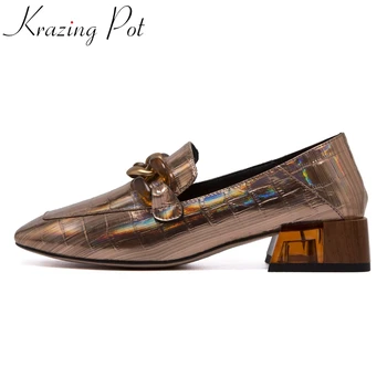 Krazing pot 2020 hot sale large size genuine leather square toe med heel shoes women metal chain decorations slip on pumps L4f2 
Krazing pot 2020 hot sale large size genuine leather square toe med heel shoes women metal chain decorations slip on pumps L4f2