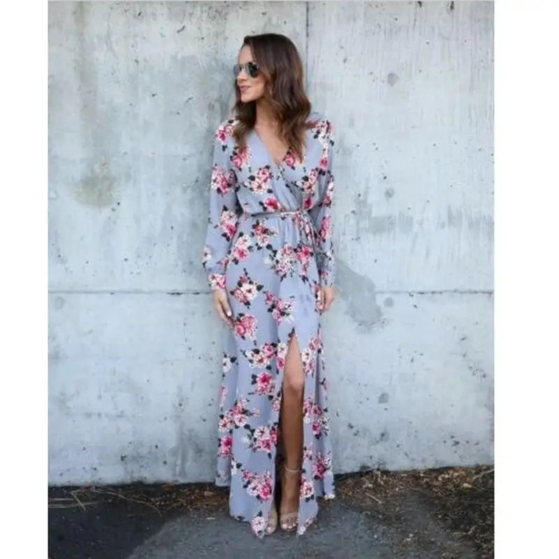 Spring and Autumn Dress Women Long Sleeve V Neck Split Solid elastic fashion Dresses Ladies Casual Loose Maxi dress women 2019
Spring and Autumn Dress Women Long Sleeve V Neck Split Solid elastic fashion Dresses Ladies Casual Loose Maxi dress women 2019