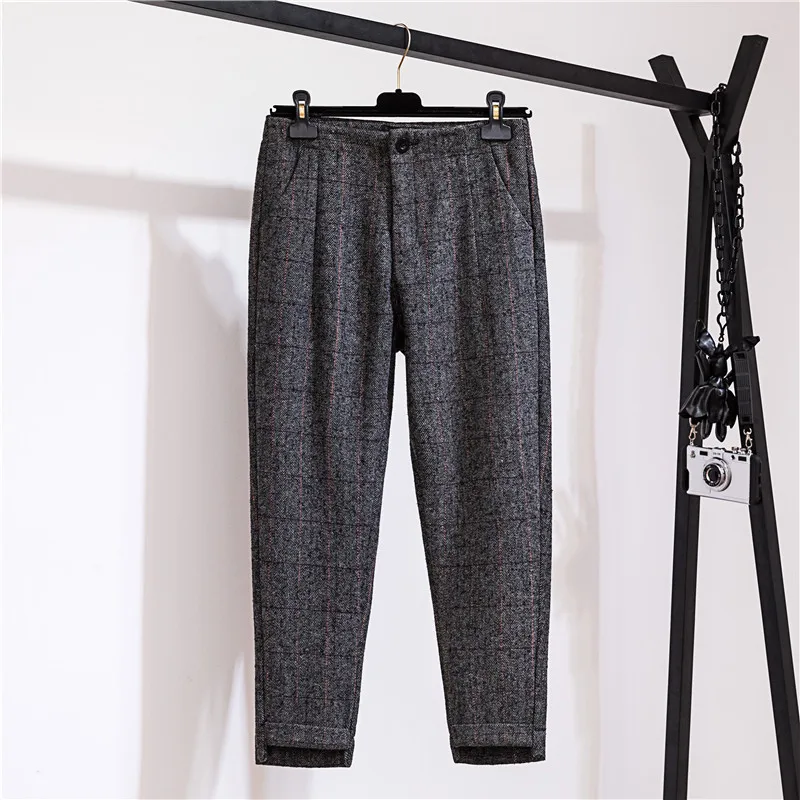 Winter Plaid Thinck High Waist Slim Woolen Harem Pants Women's England Style Ankle Length Casual Skinny Pencil Pants Plus Size
Winter Plaid Thinck High Waist Slim Woolen Harem Pants Women's England Style Ankle Length Casual Skinny Pencil Pants Plus Size