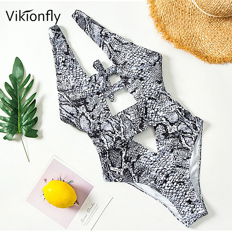 

Vikionfly Sexy One Piece Swimsuit Women 2020 Snake Print High Cut Onepiece Trikini Swimming Suit For Women Bathing Suit Monokini