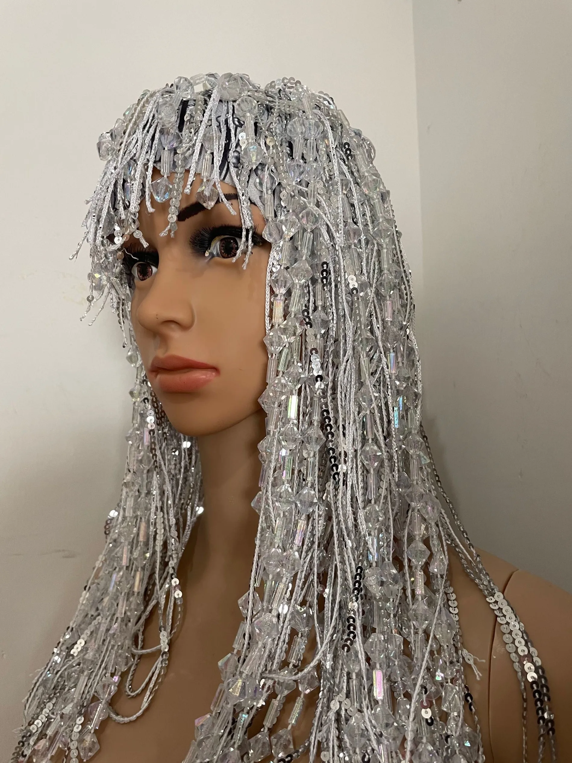 Women Birthday Party Rhinestone Fringes Headwear Sexy Silver Sequin Crystal Tassel Wigs
Women Birthday Party Rhinestone Fringes Headwear Sexy Silver Sequin Crystal Tassel Wigs