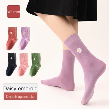 

women's socks Autumn winter thin cotton medium tube socks cute Absorb sweat four seasons thick socks sports socks women 5 Pairs