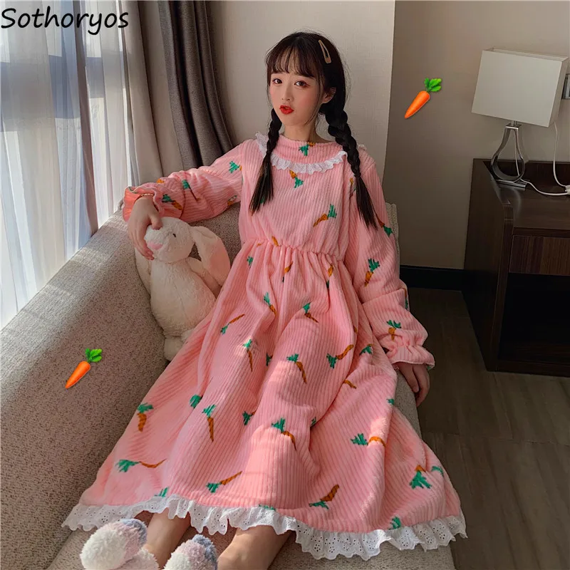 Nightgowns Women Soft Thickening Round Neck Lace Patchwork Loose Kawaii Mid-long Warm Princess Sweet Womens Sleepshirt Harajuku
Nightgowns Women Soft Thickening Round Neck Lace Patchwork Loose Kawaii Mid-long Warm Princess Sweet Womens Sleepshirt Harajuku