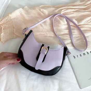 Women Crescent PU Leather Shoulder Handbag Fashion Splicing Color Crossbody Bag Popular Simple Female Daily Bag 
Women Crescent PU Leather Shoulder Handbag Fashion Splicing Color Crossbody Bag Popular Simple Female Daily Bag