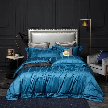 Jacquard four-piece set long-staple cotton pure cotton tribute satin bed linen sheet quilt pillowcase 1.8m househoid beddings 
Jacquard four-piece set long-staple cotton pure cotton tribute satin bed linen sheet quilt pillowcase 1.8m househoid beddings