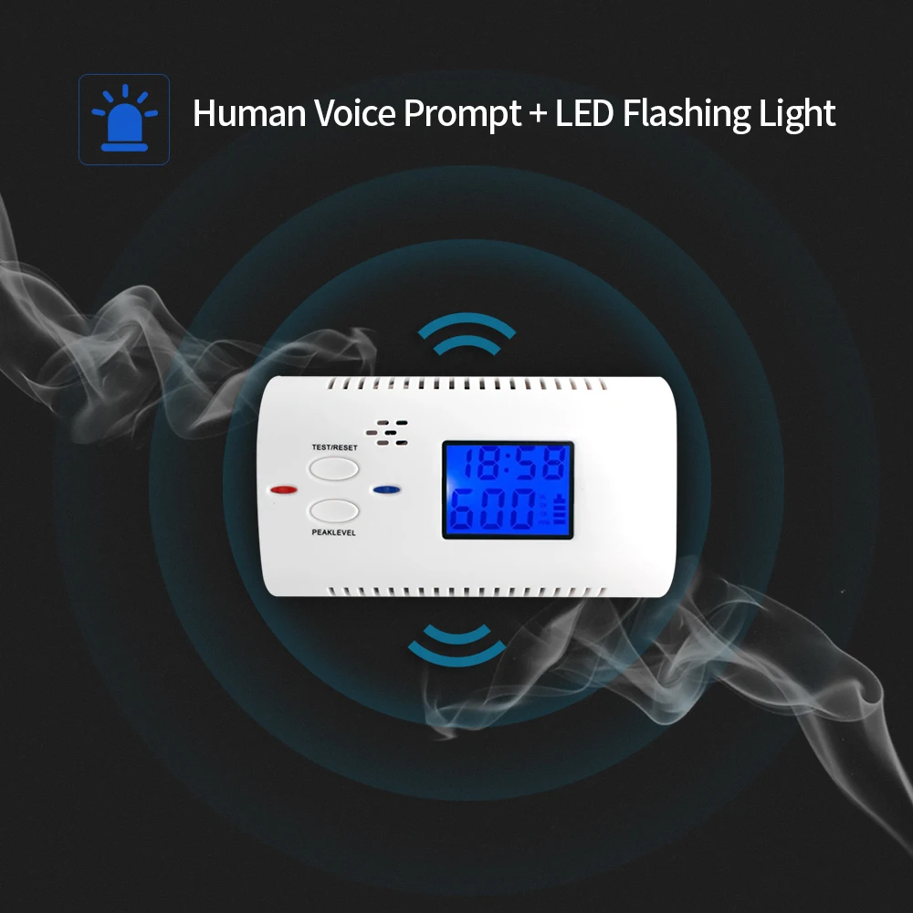 Battery Operated Smart Carbon Monoxide Detector CO Gas Sensor Alarm with Human Voice Prompt LED Flashing Warning Time Display
Battery Operated Smart Carbon Monoxide Detector CO Gas Sensor Alarm with Human Voice Prompt LED Flashing Warning Time Display