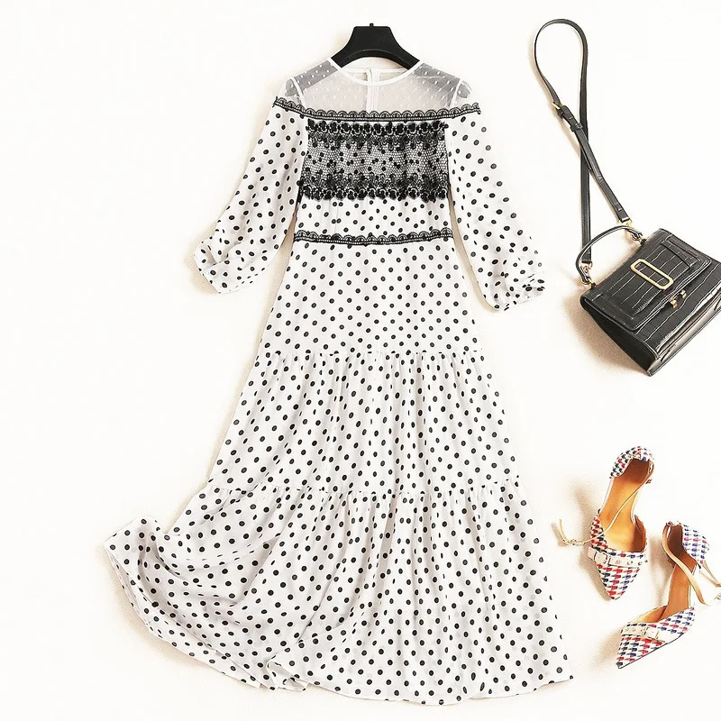 VERDEJULIAY Runway Women Dress 2020 Summer Spring New Fashion Half Sleeve Dots Print Mesh See-Through Long Lace Dress Vestido
VERDEJULIAY Runway Women Dress 2020 Summer Spring New Fashion Half Sleeve Dots Print Mesh See-Through Long Lace Dress Vestido