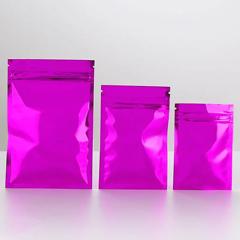 

200Pcs Resealable Aluminum Foil Purple Packaging Bags Mylar Ziper Lock Packing Pouch Various Sizes Food Storage Bag