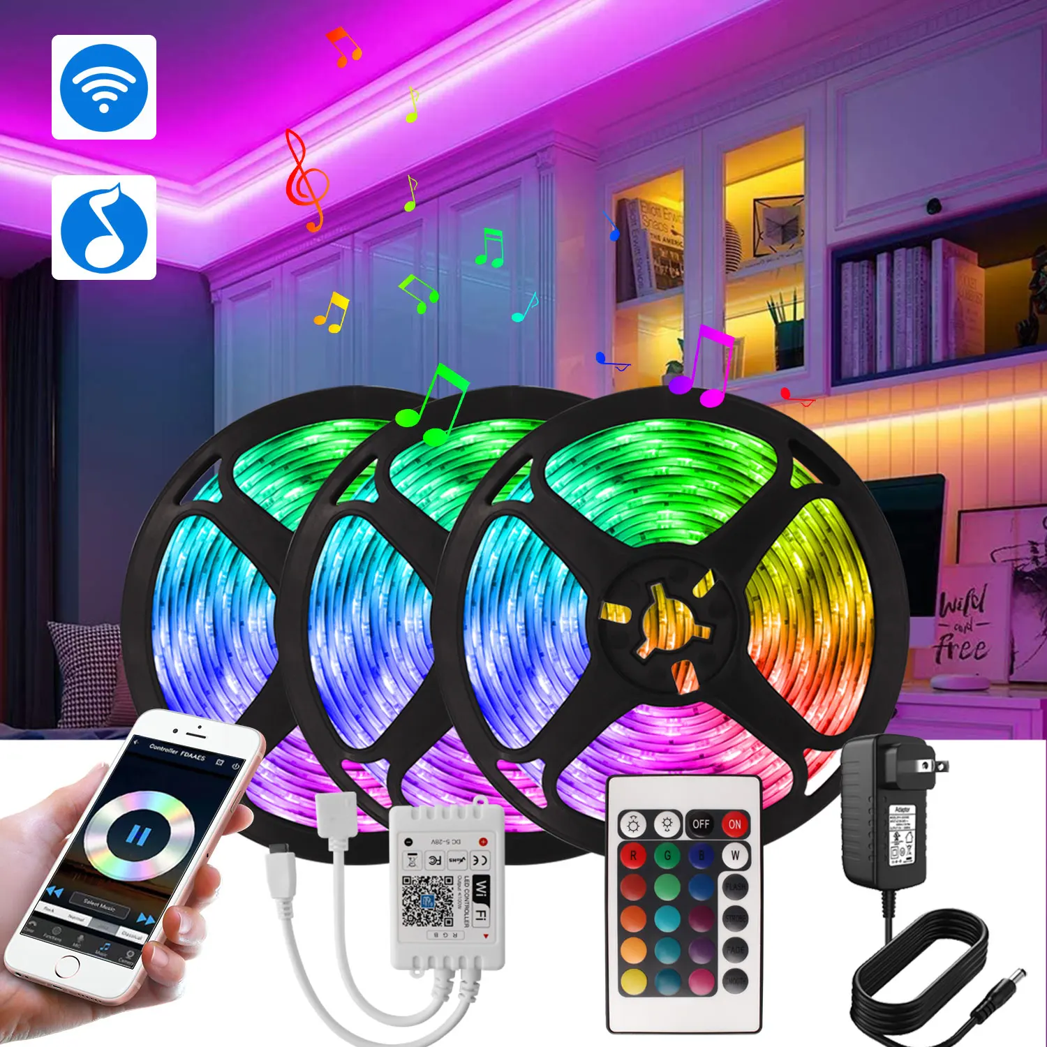 Smart RGB LED Strip Lights Music Sync Color Changing Works with Alexa, Google Assistant, Wifi Control 5m/10m/15m/20m Tape Ribbon
Smart RGB LED Strip Lights Music Sync Color Changing Works with Alexa, Google Assistant, Wifi Control 5m/10m/15m/20m Tape Ribbon