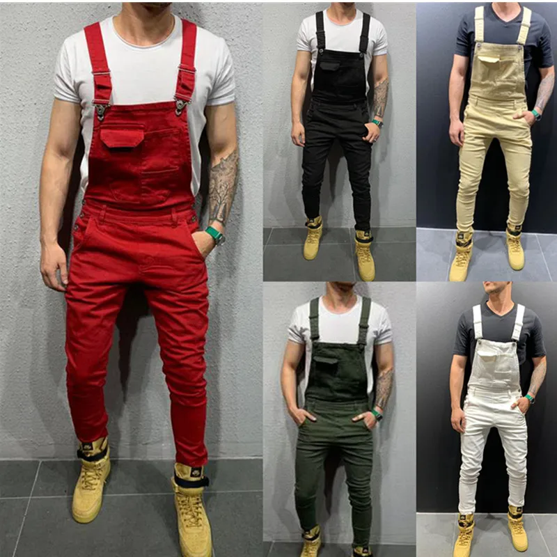 2019 высокие уличные карманы джинсы комбинезон для мужчин мода Slim Fit джинсовые