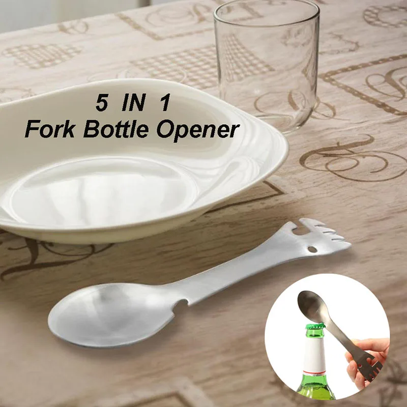 5 in 1 Multi-functional BBQ Outdoor Tools Stainless Steel Camping Survival EDC Kit Practical Fork Knife Spoon Bottle Can Opener
5 in 1 Multi-functional BBQ Outdoor Tools Stainless Steel Camping Survival EDC Kit Practical Fork Knife Spoon Bottle Can Opener