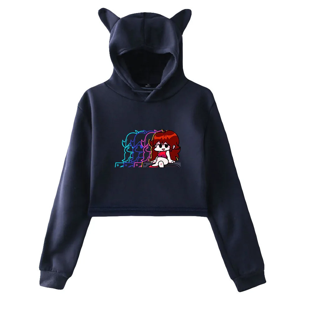 

MINDYGOO High Quality Custom Logo Factory European And American Fashionable Cat-Ear Women’s Hoodie With Exposed Umbilical Cord