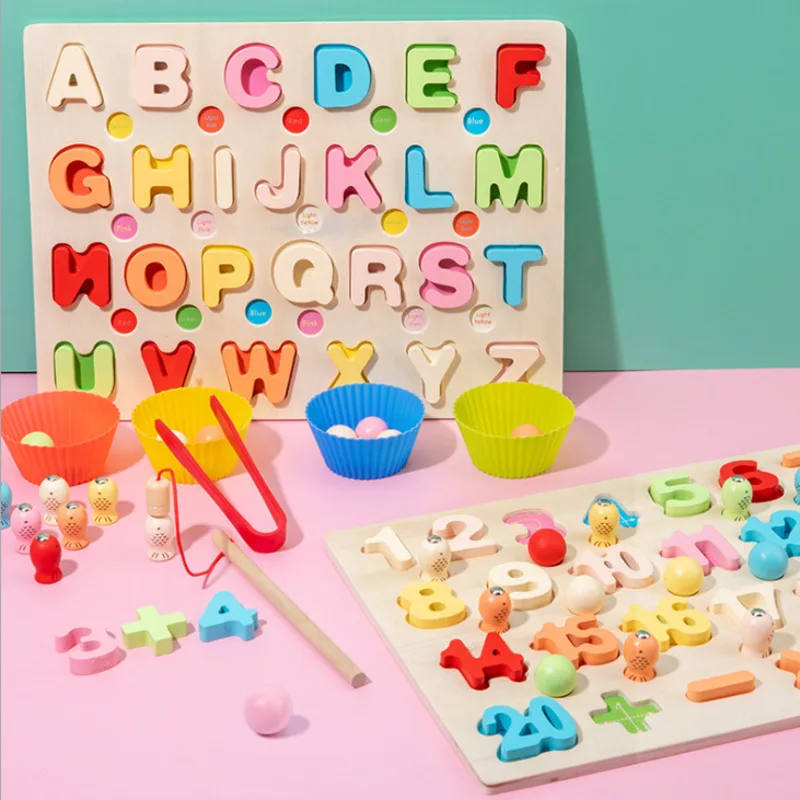 Montessori Wooden Toy 3D Colorful Alphabet Number Puzzle Geometric Shape Cognition Fishing Count Educational Toys For Children
Montessori Wooden Toy 3D Colorful Alphabet Number Puzzle Geometric Shape Cognition Fishing Count Educational Toys For Children