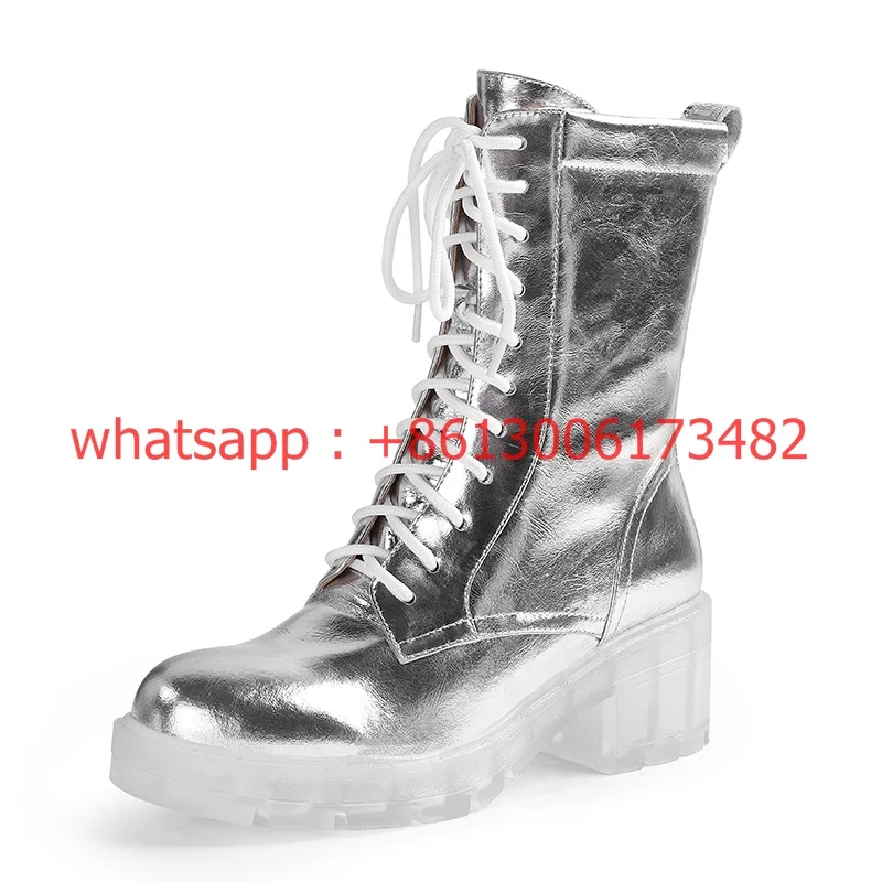 Round toe mid heel side zipper mid-tube short real leather boots Transparent sole PVC platform sole lace up ankle boots women
Round toe mid heel side zipper mid-tube short real leather boots Transparent sole PVC platform sole lace up ankle boots women