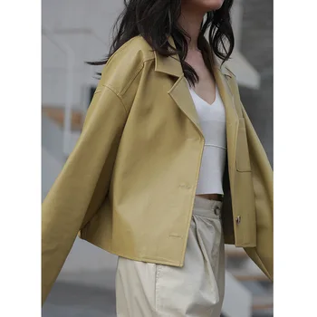 Faux Leather Jackets Women 2020 Spring Turn-down Collar Single Breasted Pockets Casual Women Leather Blazer Yellow
Faux Leather Jackets Women 2020 Spring Turn-down Collar Single Breasted Pockets Casual Women Leather Blazer Yellow