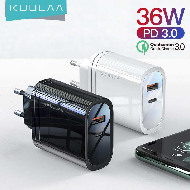 Зарядное устройство KUULAA PD Quick Charge 4 0 3 36 Вт USB зарядное для быстрой зарядки телефона