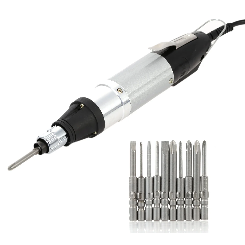 

Electric Screwdriver with 10pcs Bits Stepless Speed AC110V-220V DC Powered Electric Screwdriver Regulation Repair Tool