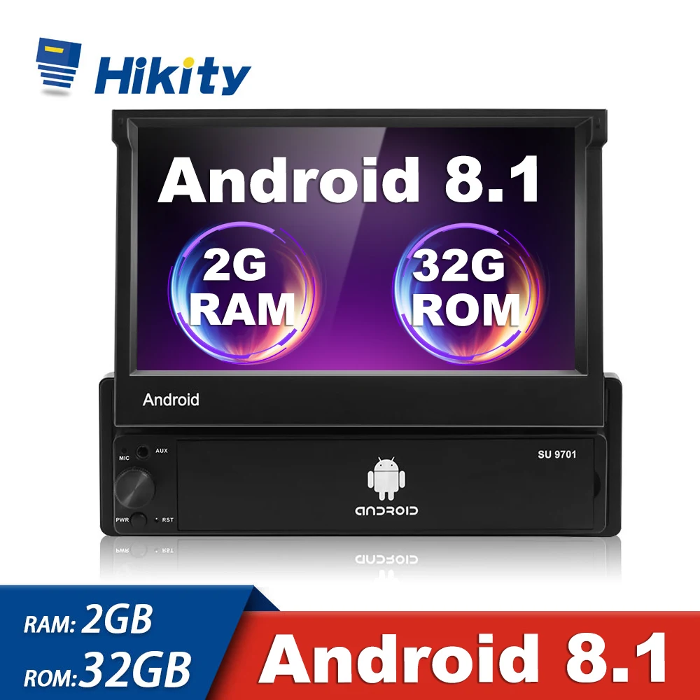 Автомобильный мультимедийный плеер Hikity выдвижной на Android 8 1 2 Гб ОЗУ 32 ПЗУ с GPS Wi-Fi