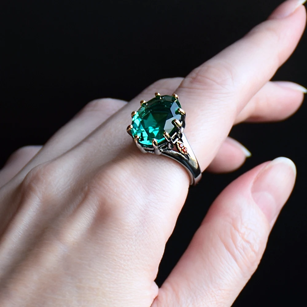 Рождественский подарок для мамы овальное кольцо с зеленым кристаллом Винтаж 2