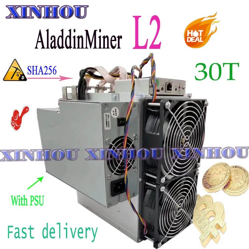 BTC BCH Биткоин Майнер AladdinMiner L2 30T SHA256 Asic с блоком питания Экономичный чем A1 M20S M21S T3 T2T