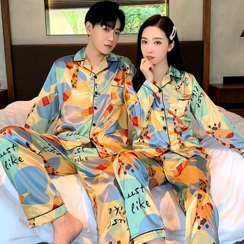Couple Sleepwear Mens Silk Satin Pajamas Sleeve Home Suit Print Lounge Summer Pyjamas Elastic Waist Pants Women 3XL
Couple Sleepwear Mens Silk Satin Pajamas Sleeve Home Suit Print Lounge Summer Pyjamas Elastic Waist Pants Women 3XL