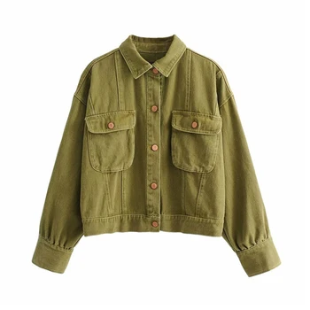 fashion women denim jeans jackets Army Green streetwear pocket vintage pockets coat ladies short style tops 
fashion women denim jeans jackets Army Green streetwear pocket vintage pockets coat ladies short style tops