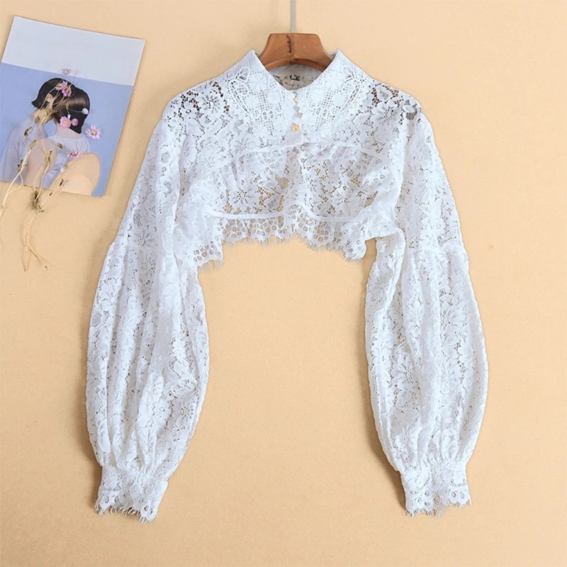 Korean Style Women Long Lantern Sleeve Fake Collar Dickey Hollow Out Eyelash Floral Lace Half Shirt Blouse Pullover Cutout Crop
Korean Style Women Long Lantern Sleeve Fake Collar Dickey Hollow Out Eyelash Floral Lace Half Shirt Blouse Pullover Cutout Crop