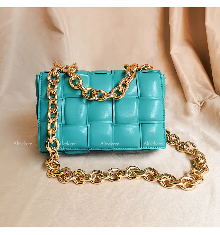 Metal Chain Avocado Green Shoulder Bag Women 2020 New Designer Woven Small Square Crossbody Bag Female Fashion Purse Top Quality Metal Chain Avocado Green Shoulder Bag Women 2020 New Designer Woven Small Square Crossbody Bag Female Fashion Purse Top Quality