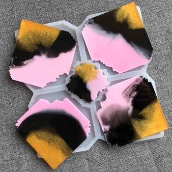 Silicone 5 in 1 Large Interlocked Coaster Mold Irregular Cup Bowl Mats Epoxy Resin Mold Geode Agate Slice N04 20 Dropshipping