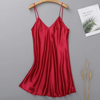

Spaghetti Strap Nightdress For Women Satin Silky Homewear Nightgown Intimate Lingerie Sexy Nightie Sleepwear Home Dress