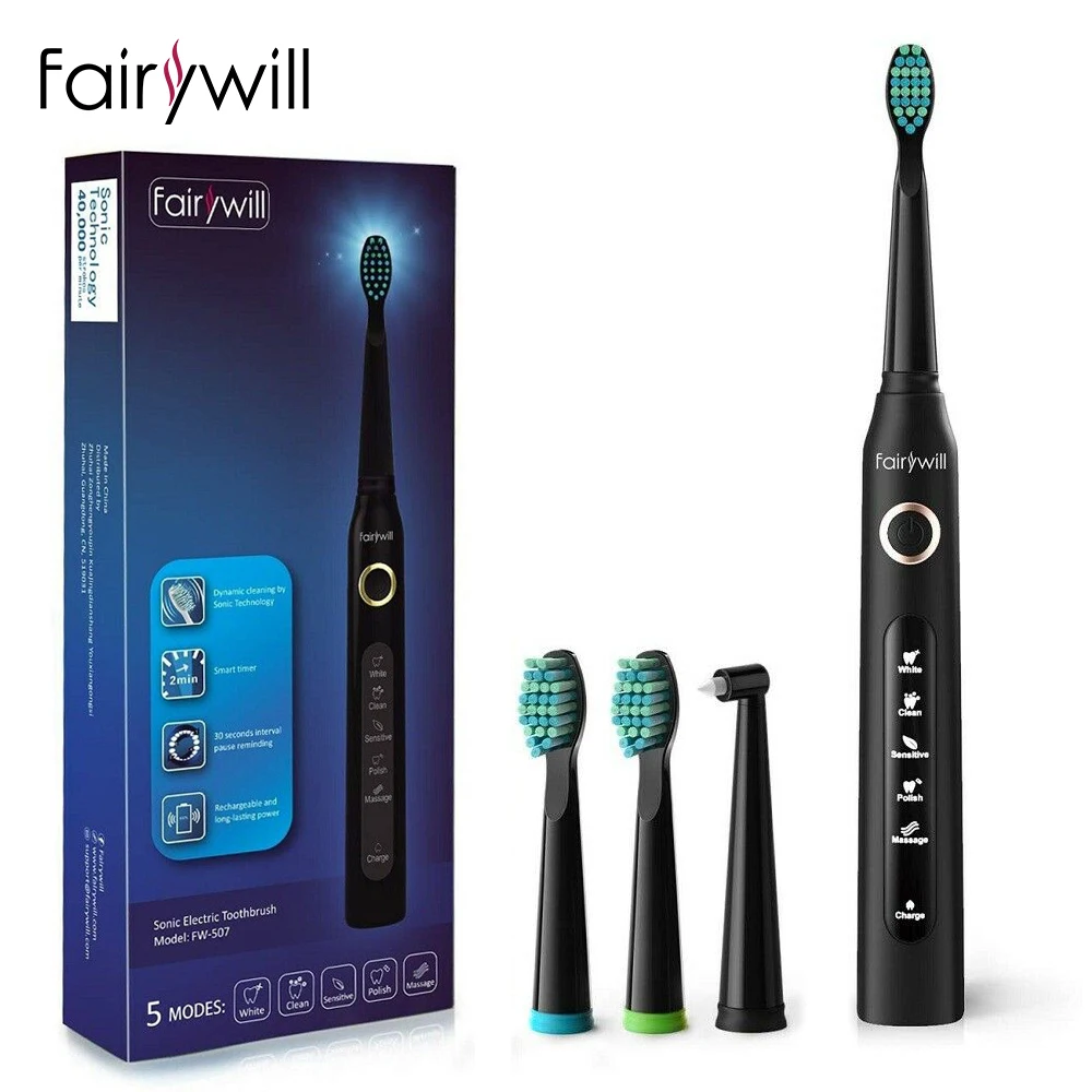 Fairywill Sonic Electric Smart Timer USB Rechargeable Toothbrushes 5 Modes with 10 Replacement Brush Heads for Adults Kids
Fairywill Sonic Electric Smart Timer USB Rechargeable Toothbrushes 5 Modes with 10 Replacement Brush Heads for Adults Kids