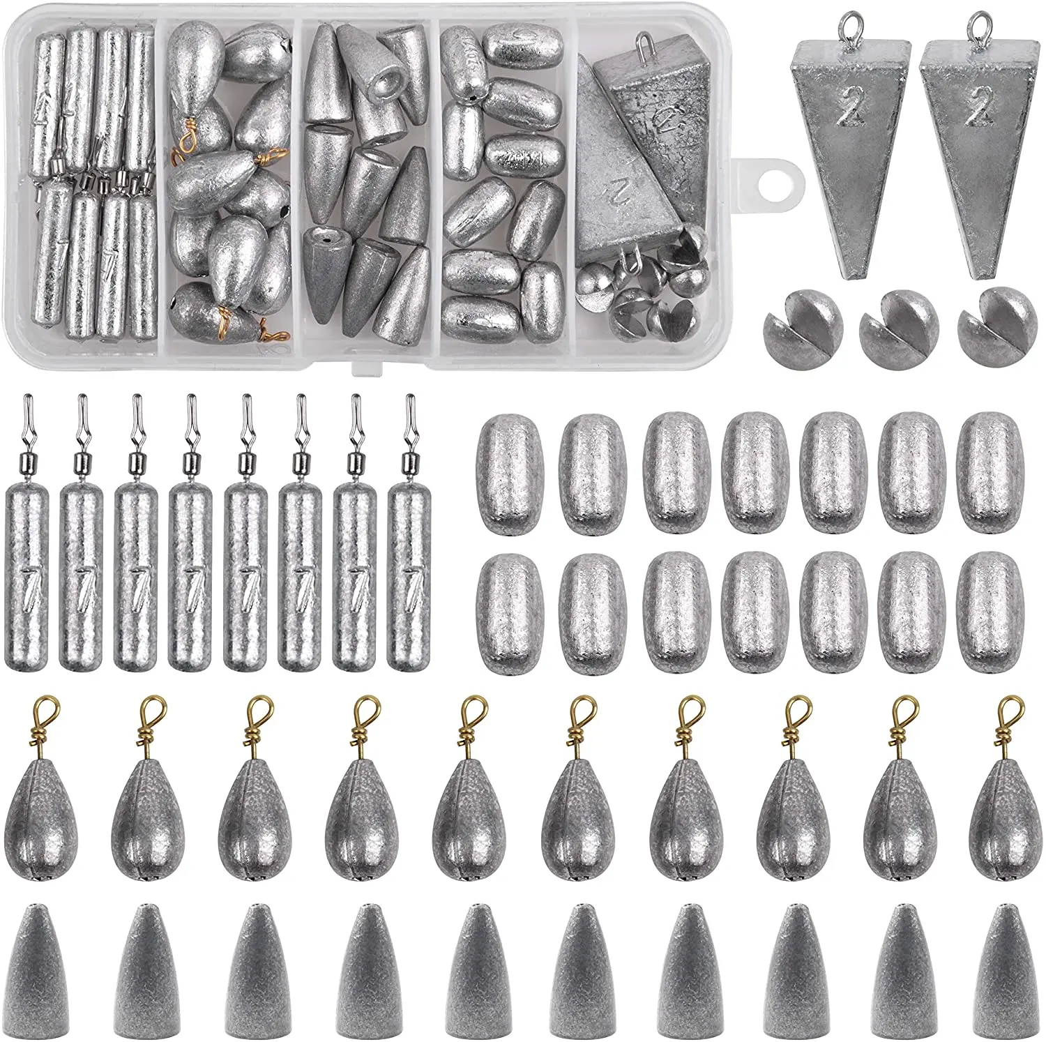 56Pcs/Box Fishing Weights Sinkers Kit Saltwater Sinkers Assorted Bass Casting Sinkers Weights Kit
56Pcs/Box Fishing Weights Sinkers Kit Saltwater Sinkers Assorted Bass Casting Sinkers Weights Kit
