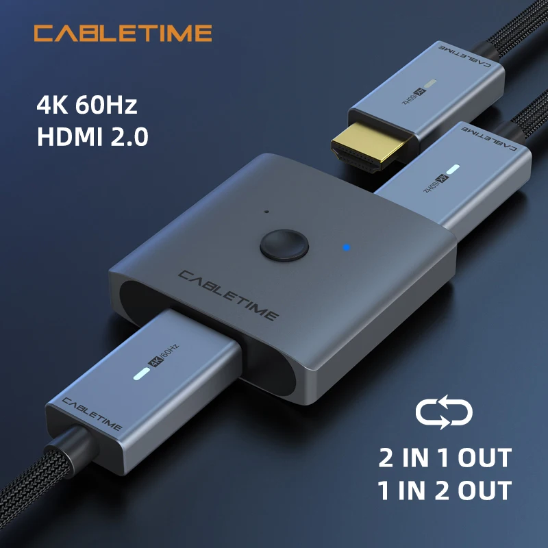 CABLETIME HDMI 2.0 4K Switcher Bi-Direction 2 in 1 out HDMI Adapter for Desktop TV Box PS5 Matebook HDMI Switcher N399
CABLETIME HDMI 2.0 4K Switcher Bi-Direction 2 in 1 out HDMI Adapter for Desktop TV Box PS5 Matebook HDMI Switcher N399