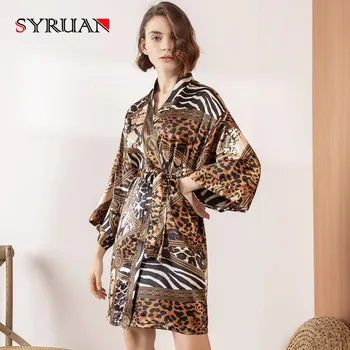 New silk like comfortable women's single robe pajamas home wear printed wide sleeve bandage single Nightgown
New silk like comfortable women's single robe pajamas home wear printed wide sleeve bandage single Nightgown