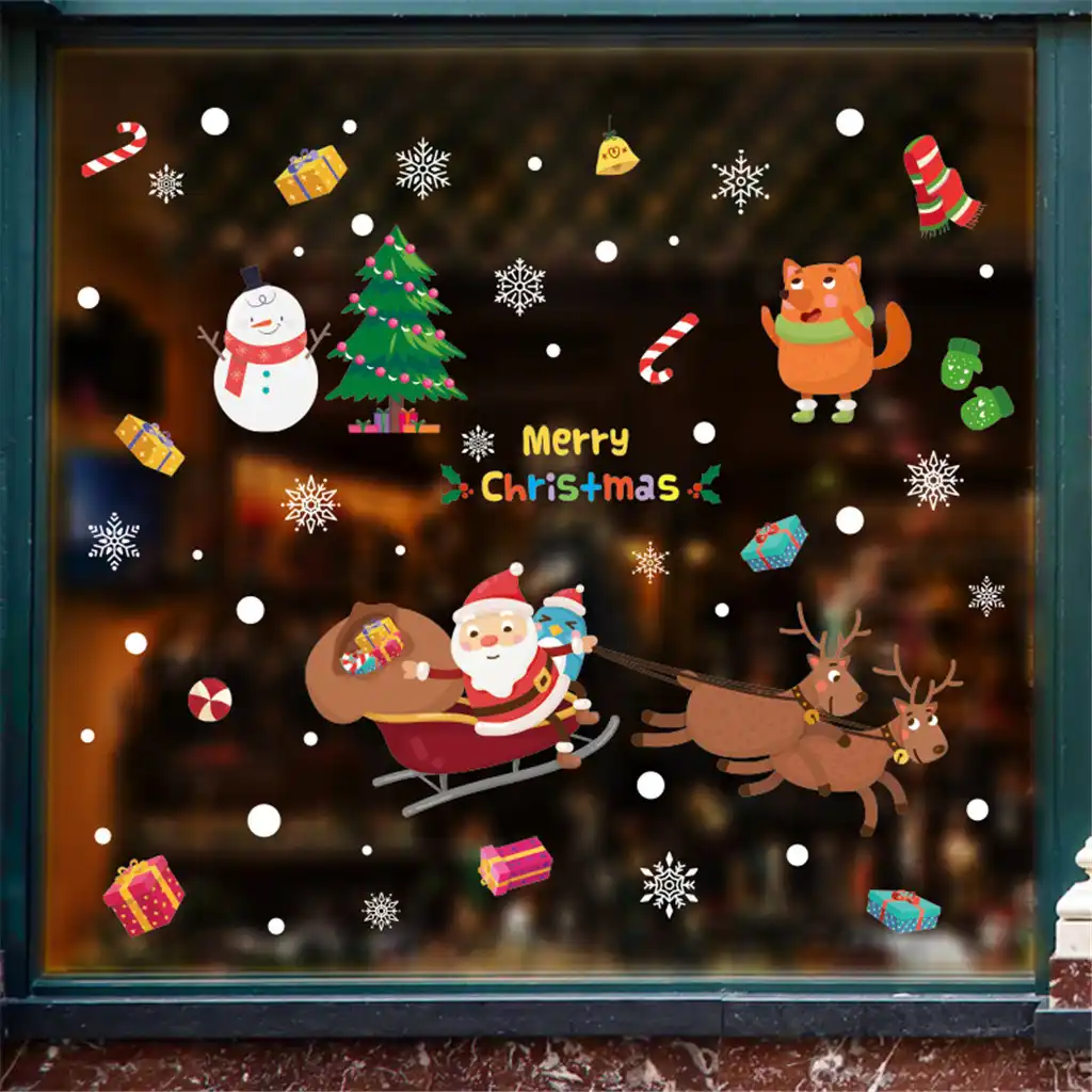 christmas lovely santa snowflake reindeer diy plane wall sticker