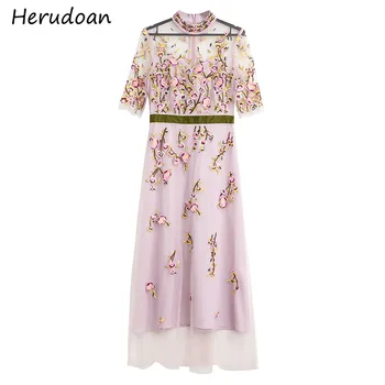 Herudoan Summer Fashion Designer Runway Dress Women Stand collar Embroidery Mesh Female Holiday Slim Midi Dresses Vestoidos
Herudoan Summer Fashion Designer Runway Dress Women Stand collar Embroidery Mesh Female Holiday Slim Midi Dresses Vestoidos