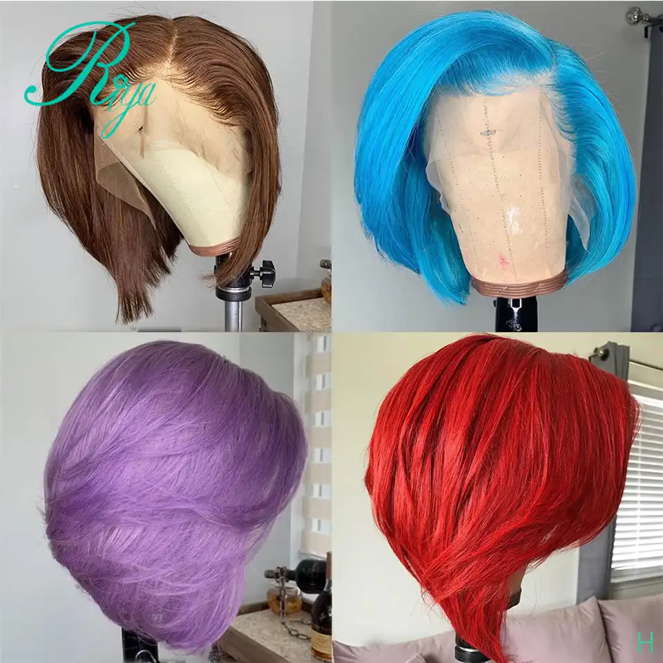 13x6 150 Krasnyj Sinij Fioletovyj Cvet Korotkij Pryamoj Parik Iz Chelovecheskih Volos Dlya Chernokozhih Zhenshin Brazilskij Remyriya Parik Iz Naturalnyh Volos Na Kruzheve Aliekspress