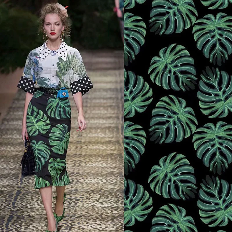 Italian Luxury Brand Fashion 100% Polyester Green Turtle Leaf Printed Black Fabric Cloth for Dress by the Meter
Italian Luxury Brand Fashion 100% Polyester Green Turtle Leaf Printed Black Fabric Cloth for Dress by the Meter