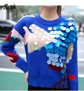 Designer Runway Winter Women Sweater Fashion Blue Print Sequined Tassel Knitted Pullovers Casual Thick Loose Tops
Designer Runway Winter Women Sweater Fashion Blue Print Sequined Tassel Knitted Pullovers Casual Thick Loose Tops