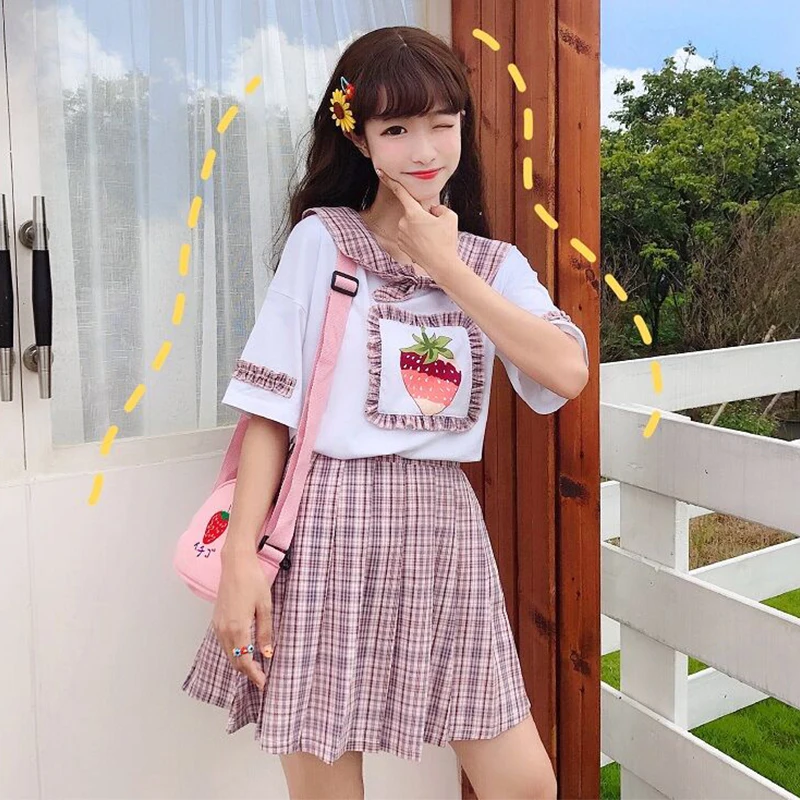 Sweet Women's 2 Pieces Set: Plaid Mini Skirt + Patchwork Shirt Short Sleeve Blouse Cute Bow Trim One Piece Student Preppy Style
Sweet Women's 2 Pieces Set: Plaid Mini Skirt + Patchwork Shirt Short Sleeve Blouse Cute Bow Trim One Piece Student Preppy Style