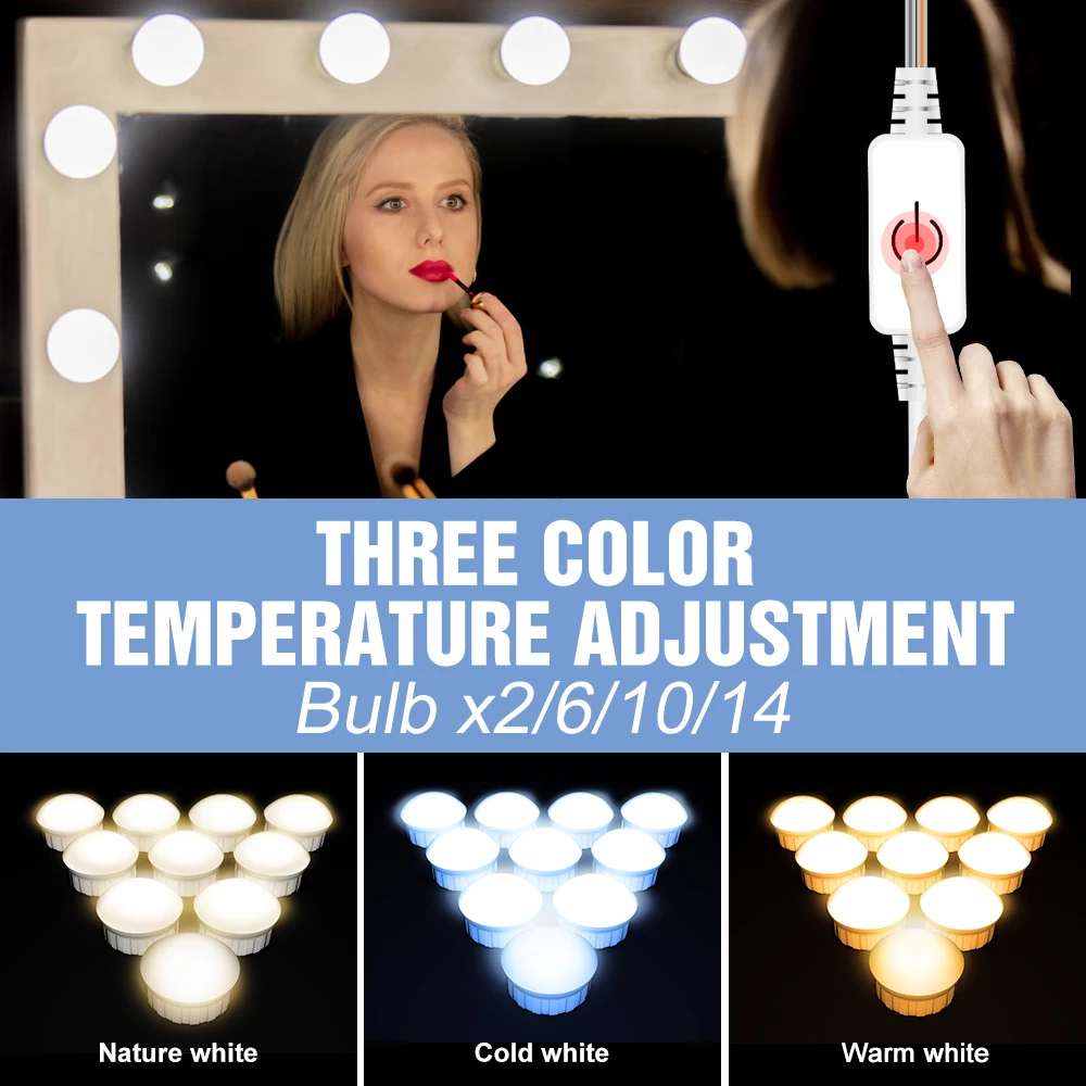 LED Makeup Mirror Light 3 Colors Dimmable 2 6 10 14 Bulbs USB 5V Cosmetic Lamp LED Bulb Dressing Table Vanity Lights For Bedroom
LED Makeup Mirror Light 3 Colors Dimmable 2 6 10 14 Bulbs USB 5V Cosmetic Lamp LED Bulb Dressing Table Vanity Lights For Bedroom