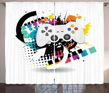 Gamer Curtains Modern Console Game Controller with Halftone Motif and Color Splashes Background Living Room Bedroom Window Drape
Gamer Curtains Modern Console Game Controller with Halftone Motif and Color Splashes Background Living Room Bedroom Window Drape
