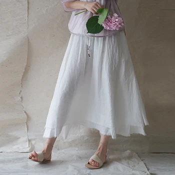 White ramie elegant double skirt literary big skirt hem 
White ramie elegant double skirt literary big skirt hem