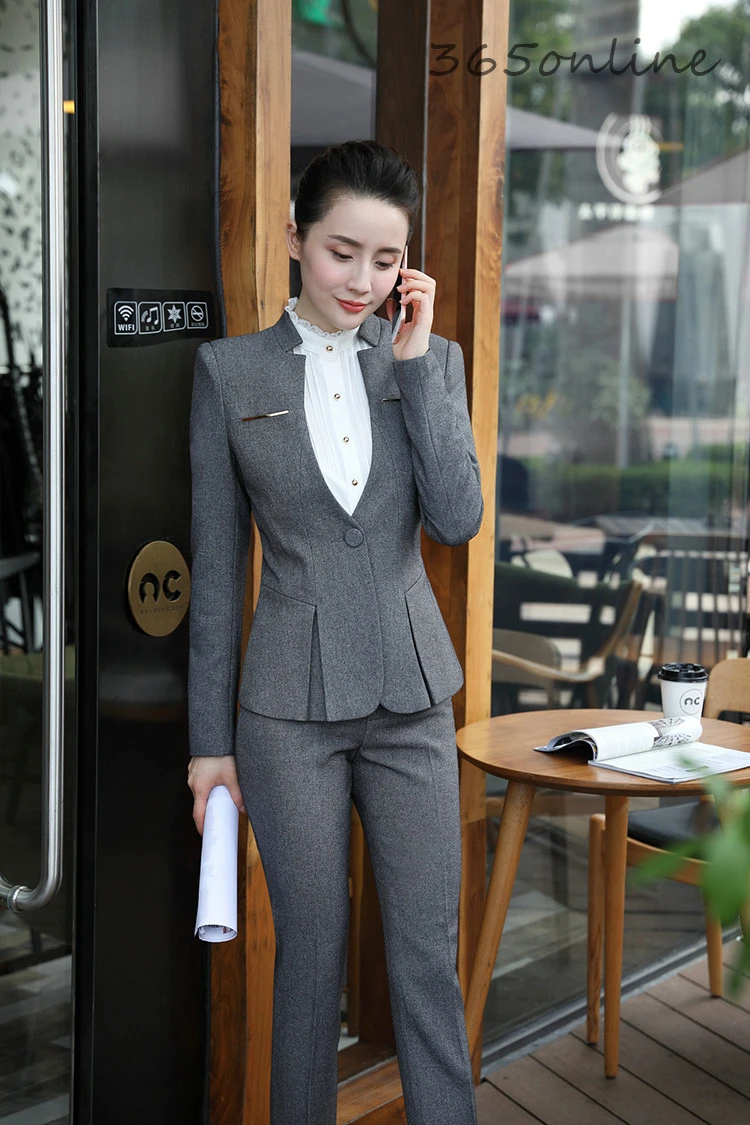 Фото Новинка серые женские деловые костюмы для офиса офисная одежда блейзеры