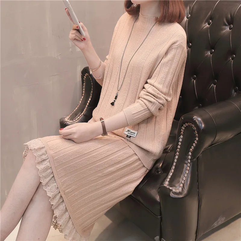 2019 Spring And Autumn Simple Two-Piece Set Half-Turtle-Neck Solid Color Short Knitted Sweater Women's Joint Lace Skirt Set
2019 Spring And Autumn Simple Two-Piece Set Half-Turtle-Neck Solid Color Short Knitted Sweater Women's Joint Lace Skirt Set